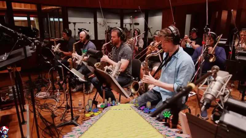Four saxophonists play the music from Dolphin Shoals, a track in Mario Kart 8. Click the image to see the full song.